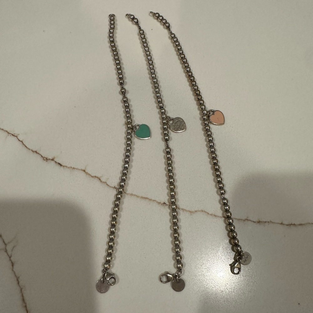 Tiffany & Co. Gold Beaded Bracelets with Heart Charms - Picture 2 of 4